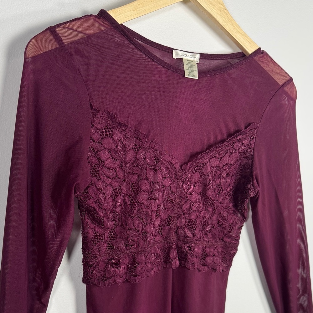 Bozzolo Sheer Mesh Long Sleeve Top - Floral Lace Bodice - Picture 5 of 5